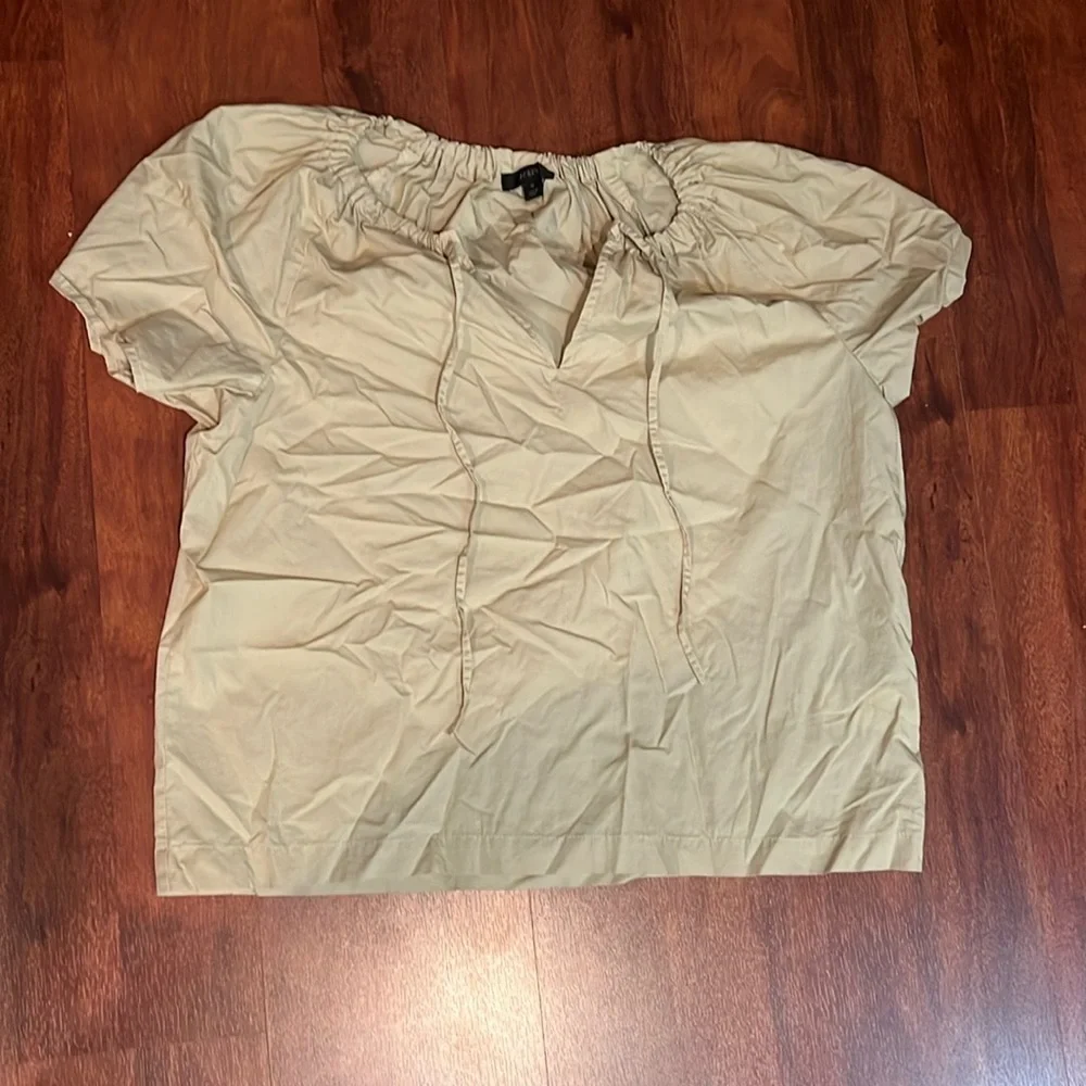 size medium tan j. crew blouse with tie detail